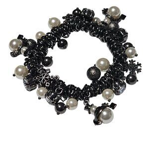 Winter Holiday Chunky Chain Charm Bracelet Snowman Snowflake Beaded Black Women